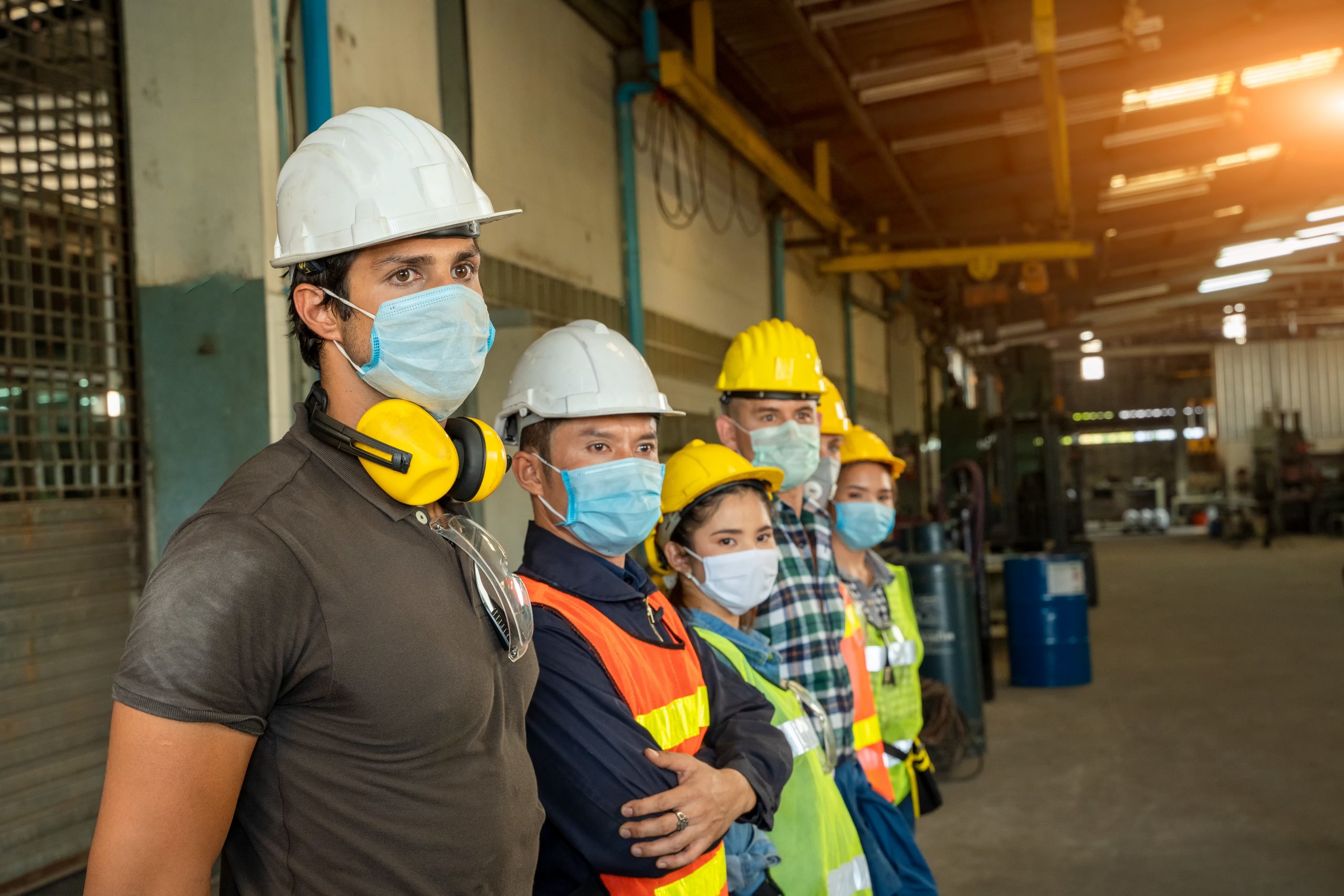industrial workers wearing masks